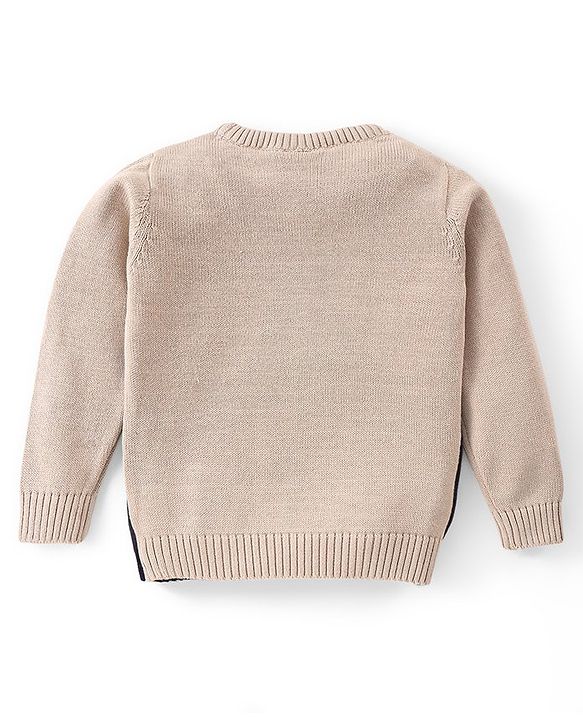Babyhug Knitted Full Sleeves Pullover Sweater with Scenery Design & Bear Patch - Navy Blue & Cream