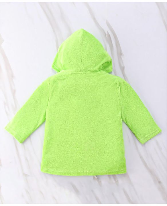 Babyhug Cotton Terry Knit Full Sleeves Hooded Bath Robe with Pocket Cow Embroidery - Green