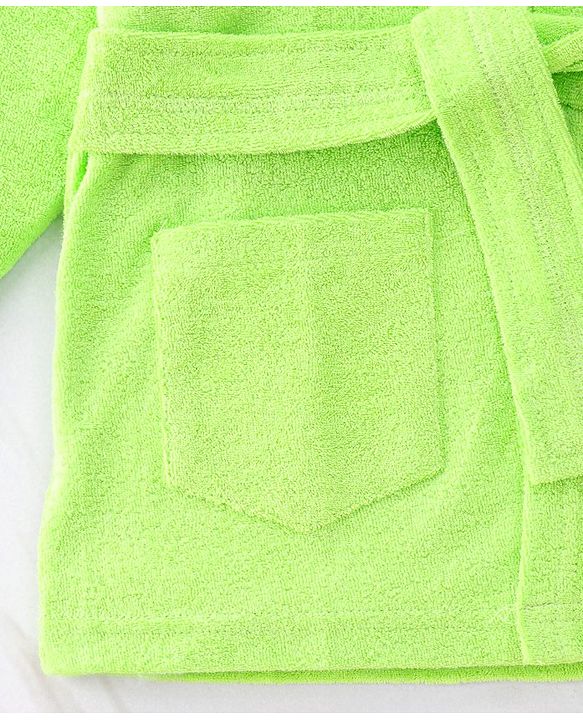 Babyhug Cotton Terry Knit Full Sleeves Hooded Bath Robe with Pocket Cow Embroidery - Green