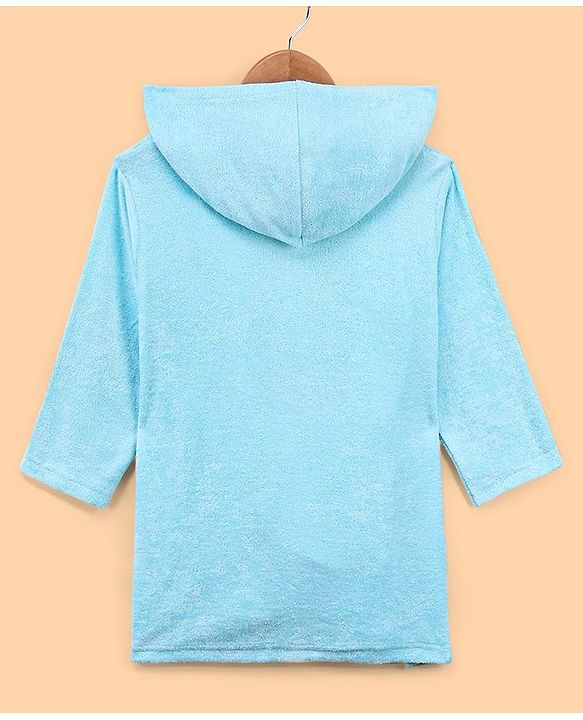 Babyhug  Cotton Terry Knit Full Sleeves Hooded Bath Robe with Pocket Star Fish Embroidery - Blue