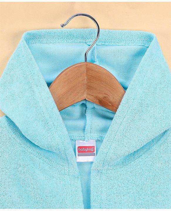 Babyhug  Cotton Terry Knit Full Sleeves Hooded Bath Robe with Pocket Star Fish Embroidery - Blue