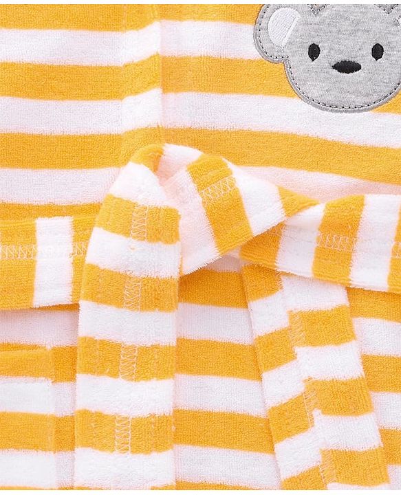 Babyhug Cotton Terry Knit Full Sleeves Striped  Hooded Bath Robe with Teddy Bear Embroidery - Orange