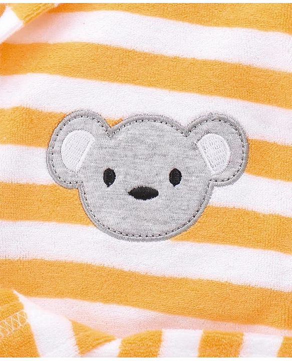 Babyhug Cotton Terry Knit Full Sleeves Striped  Hooded Bath Robe with Teddy Bear Embroidery - Orange