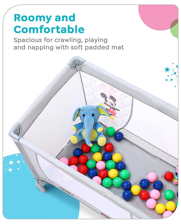 Babyhug Disney Mickey Printed Playpen - Grey