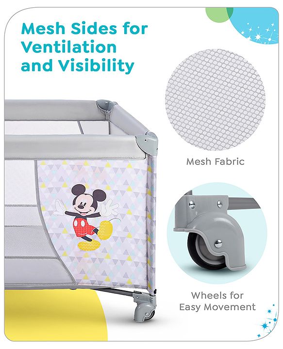 Babyhug Disney Mickey Printed Playpen - Grey