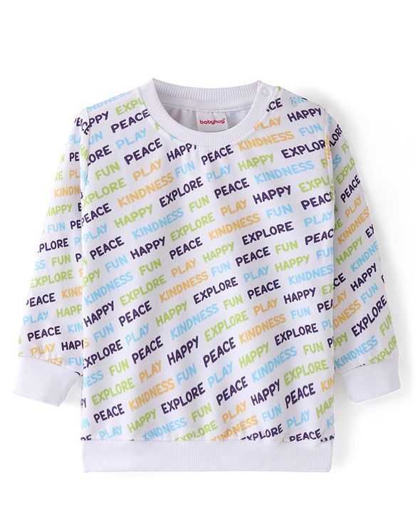 Babyhug 100% Cotton Knit Full Sleeves Sweatshirt with Monster Graphics Pack of 2- Blue & White