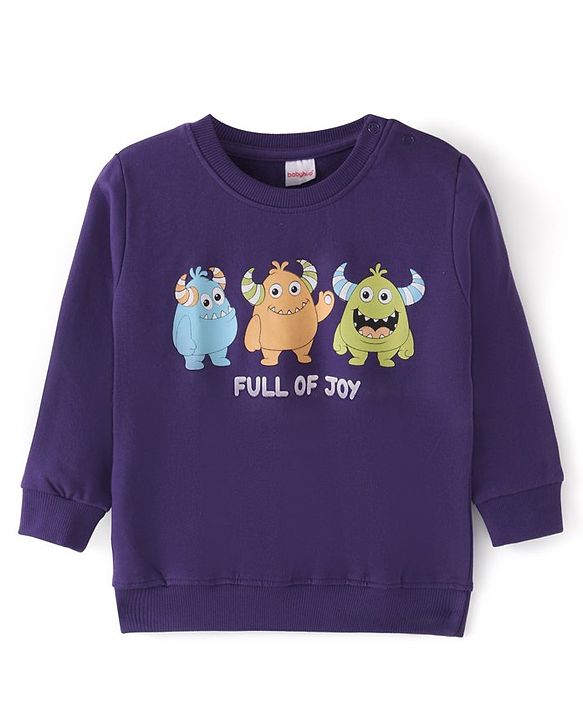 Babyhug 100% Cotton Knit Full Sleeves Sweatshirt with Monster Graphics Pack of 2- Blue & White