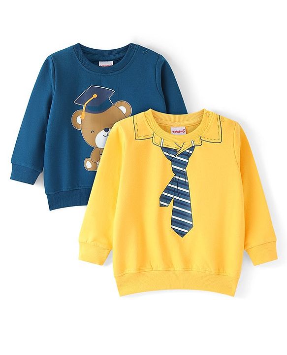 Babyhug Cotton Knit Full Sleeves Sweat Shirts with Teddy & Tie Print Pack of 2 - Multicolour