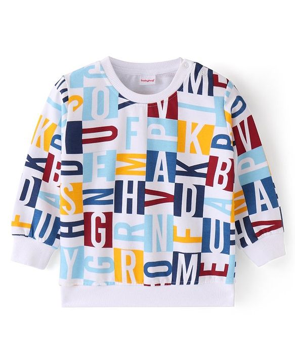 Babyhug Cotton Knit Full Sleeves Sweat Shirts with Text Print Pack of 2 - Multicolour