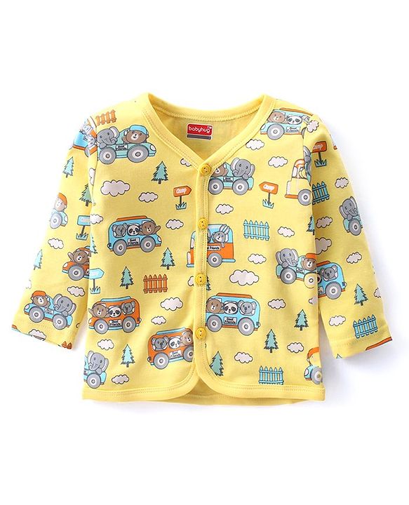 Babyhug 100% Cotton Knit Full Sleeves Front Open Vest Animal Print Pack of 3 - Orange Blue & Yellow