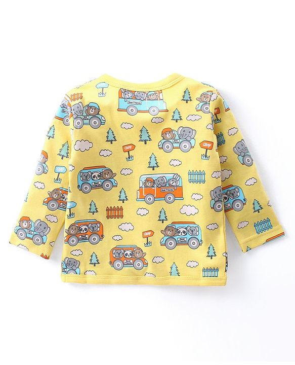 Babyhug 100% Cotton Knit Full Sleeves Front Open Vest Animal Print Pack of 3 - Orange Blue & Yellow
