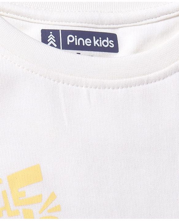 Pine Kids Cotton Knit Half Drop Shoulder Sleeves T-Shirt With Text Print - White