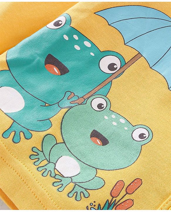 Babyhug 100% Cotton Knit Full Sleeves Front Open Vests with Striped & Frog Print Pack of 3 - Yellow White & Green