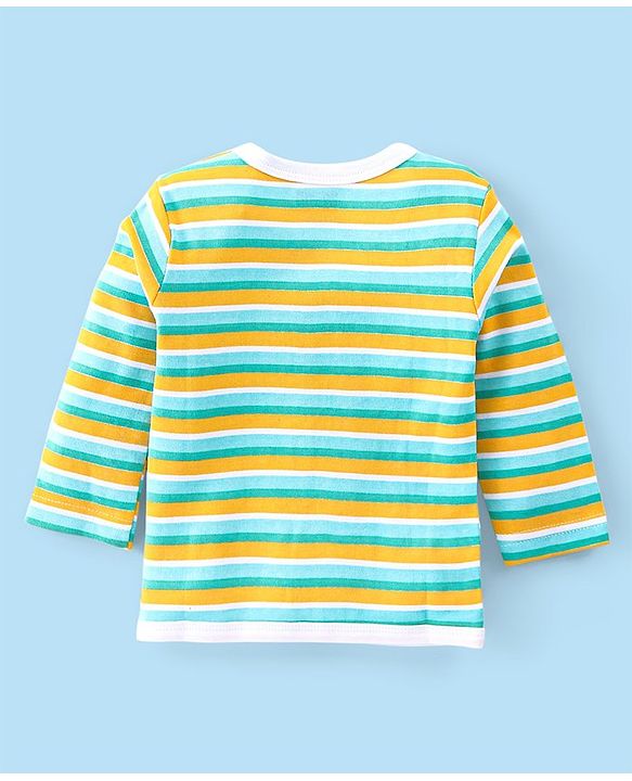 Babyhug 100% Cotton Knit Full Sleeves Front Open Vests with Striped & Frog Print Pack of 3 - Yellow White & Green