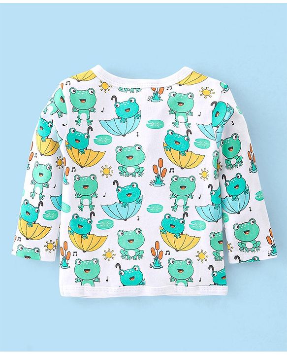 Babyhug 100% Cotton Knit Full Sleeves Front Open Vests with Striped & Frog Print Pack of 3 - Yellow White & Green