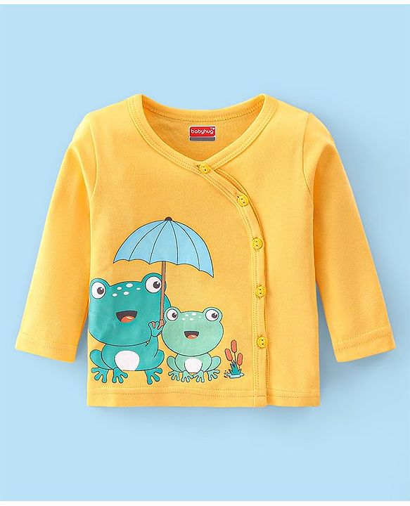 Babyhug 100% Cotton Knit Full Sleeves Front Open Vests with Striped & Frog Print Pack of 3 - Yellow White & Green