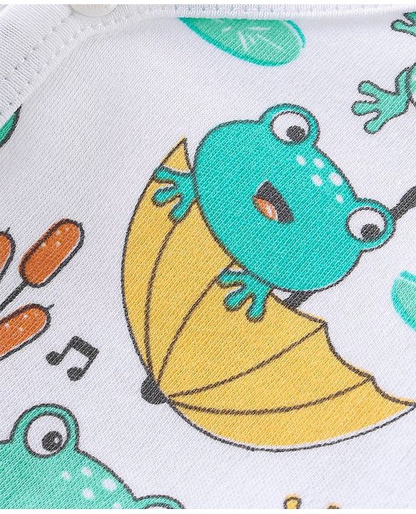 Babyhug 100% Cotton Knit Full Sleeves Front Open Vests with Striped & Frog Print Pack of 3 - Yellow White & Green