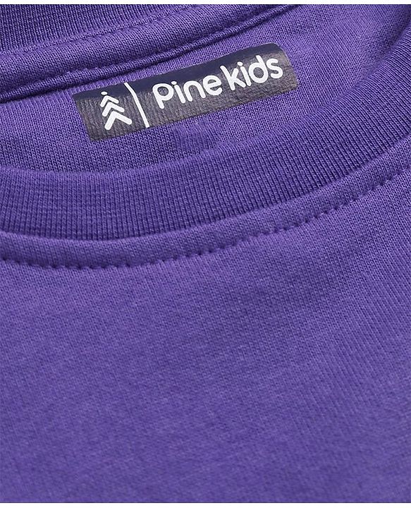 Pine Kids Cotton Knit Half Sleeves T-Shirt With Text Print - Purple