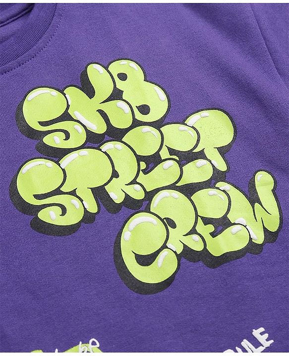 Pine Kids Cotton Knit Half Sleeves T-Shirt With Text Print - Purple