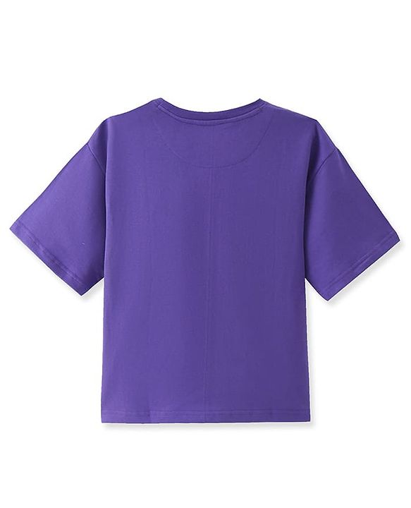 Pine Kids Cotton Knit Half Sleeves T-Shirt With Text Print - Purple