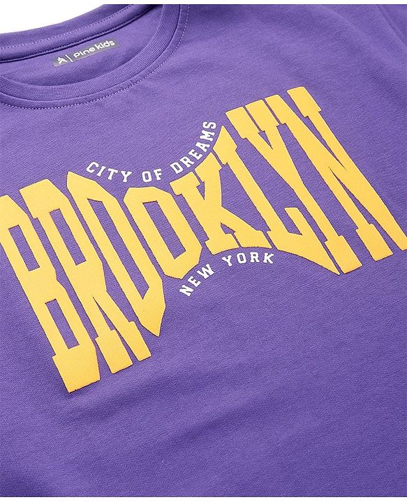Pine Kids Cotton Knit Half Sleeves Text Printed T-Shirt - Purple