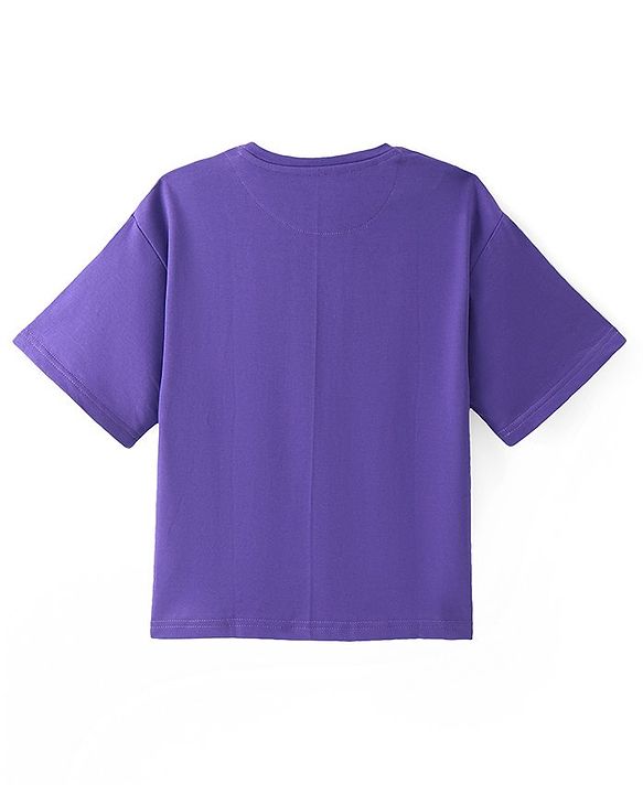 Pine Kids Cotton Knit Half Sleeves Text Printed T-Shirt - Purple