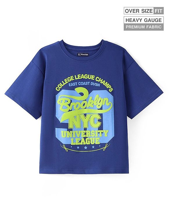 Pine Kids Cotton Knit Half Sleeves Text Printed T-Shirt - Royal Blue