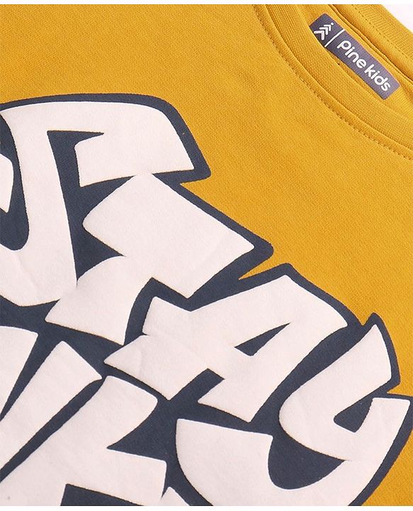 Cotton Half Sleeves Oversize T-shirt with Text Print - Golden