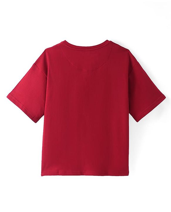 Pine Kids Cotton Knit Half Sleeves Text Printed T-Shirt - Red
