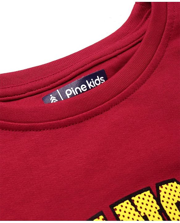Pine Kids Cotton Knit Half Sleeves Text Printed T-Shirt - Red