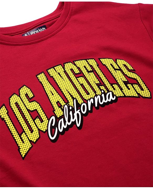Pine Kids Cotton Knit Half Sleeves Text Printed T-Shirt - Red