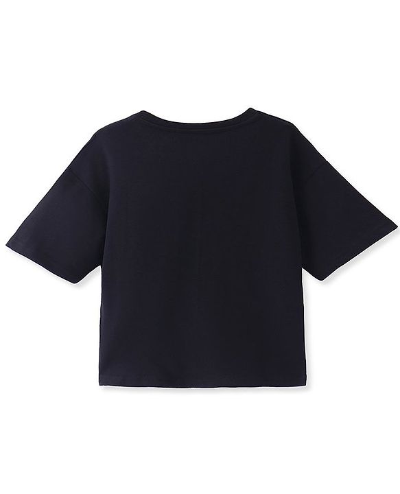 Pine Kids Cotton Knit Half Sleeves Text Printed T-Shirt - Black