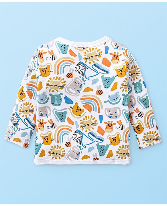Babyhug Interlock 100% Cotton Knit Full Sleeves Front Open Vests with Animals & Striped Print Pack of 3 - Blue & White
