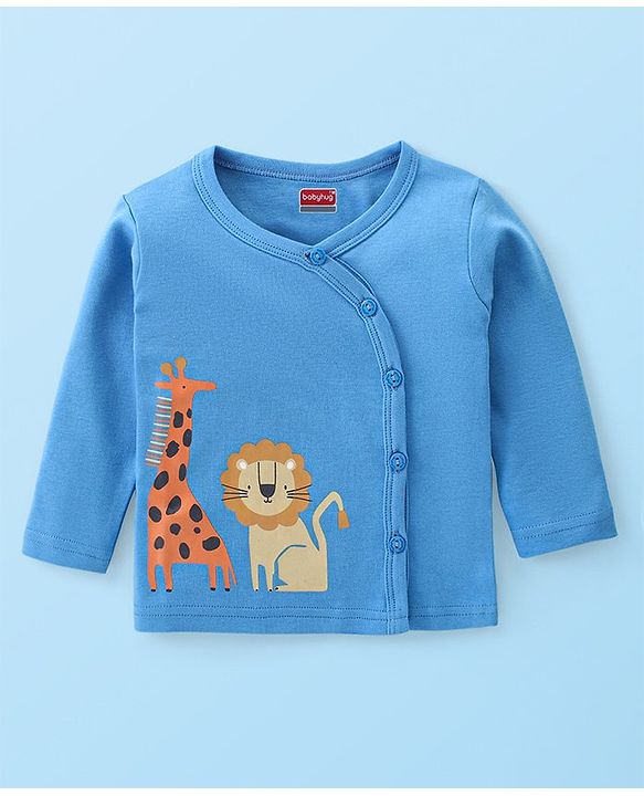 Babyhug Interlock 100% Cotton Knit Full Sleeves Front Open Vests with Animals & Striped Print Pack of 3 - Blue & White