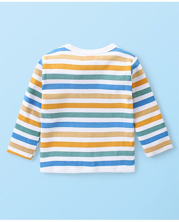 Babyhug Interlock 100% Cotton Knit Full Sleeves Front Open Vests with Animals & Striped Print Pack of 3 - Blue & White