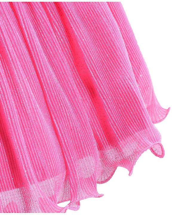 Babyhug Woven Mesh Sleeves Fit & Flare Tiered Party Frock with Floral Applique -Pink