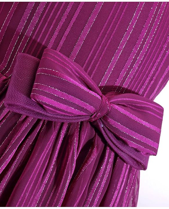 Babyhug Woven Sleeveless Fit & Flare Party Gown with Curled Hem Bow Applique -Purple