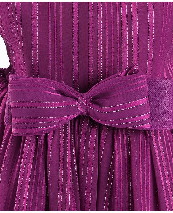 Babyhug Woven Sleeveless Fit & Flare Party Gown with Curled Hem Bow Applique -Purple