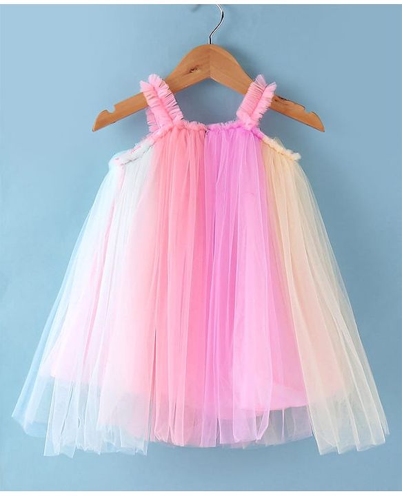 Babyhug Woven Sleeveless Solid Colour A Line Party Frock with Floral Applique - Yellow & Pink