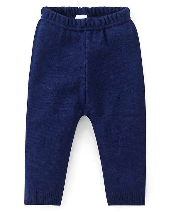 Babyhug Knitted Full Sleeves Front Open Hooded Sweater Set With Aztec Design - Navy Blue