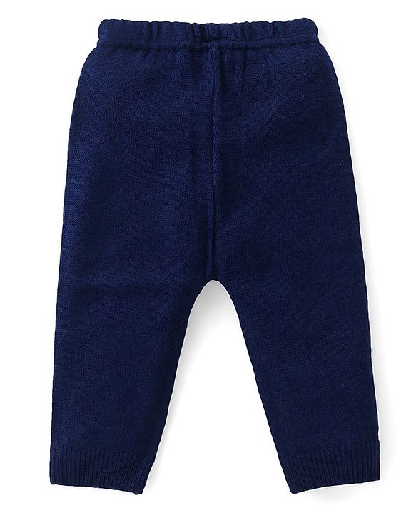 Babyhug Knitted Full Sleeves Front Open Hooded Sweater Set With Aztec Design - Navy Blue