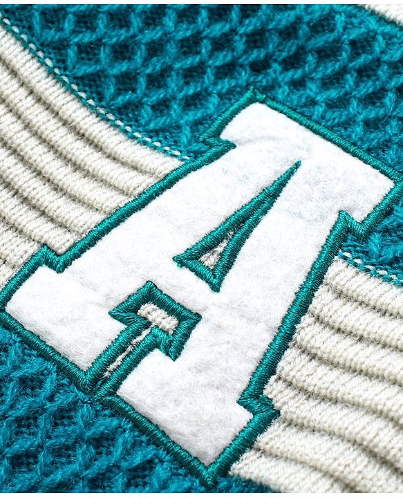 Babyhug Knitted Full Sleeves Hooded Striped Sweater with Kangaroo Pockets & Alphabet Embroidery - Teal Blue