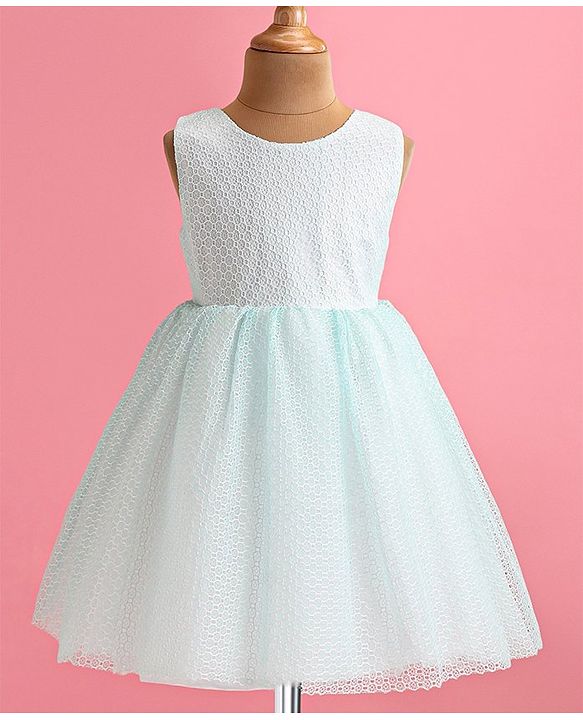 Babyhug Woven Full Sleeves Honeycomb Textured Fabric Fit & Flared Party Frock with Blazer & Floral Applique - Mint