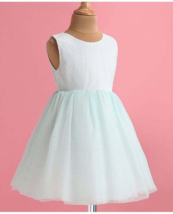 Babyhug Woven Full Sleeves Honeycomb Textured Fabric Fit & Flared Party Frock with Blazer & Floral Applique - Mint