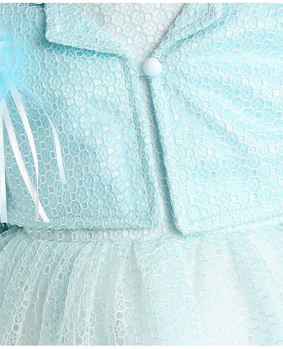 Babyhug Woven Full Sleeves Honeycomb Textured Fabric Fit & Flared Party Frock with Blazer & Floral Applique - Mint