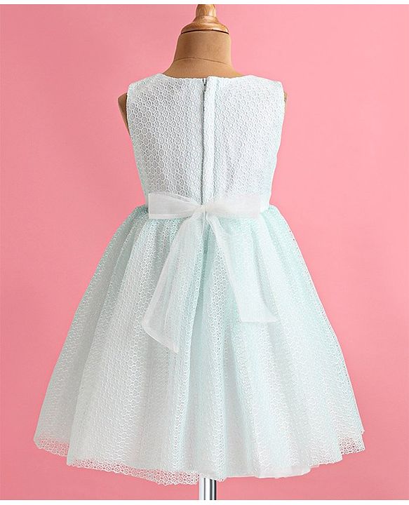 Babyhug Woven Full Sleeves Honeycomb Textured Fabric Fit & Flared Party Frock with Blazer & Floral Applique - Mint