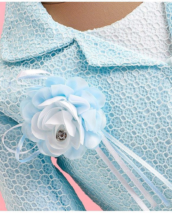 Babyhug Woven Full Sleeves Honeycomb Textured Fabric Fit & Flared Party Frock with Blazer & Floral Applique - Mint