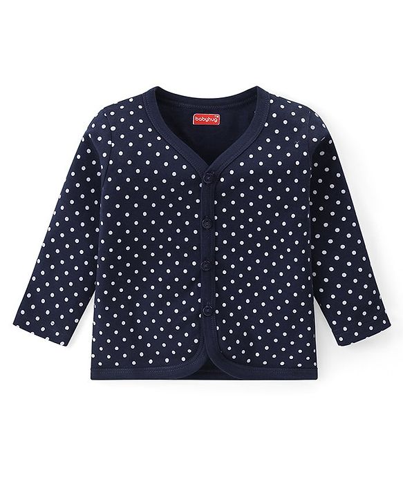 Babyhug 100% Cotton Front Open Set of Vets with Teddy Floral & Polka Dots Print Pack of 3 - Pink Maroon & Navy Blue