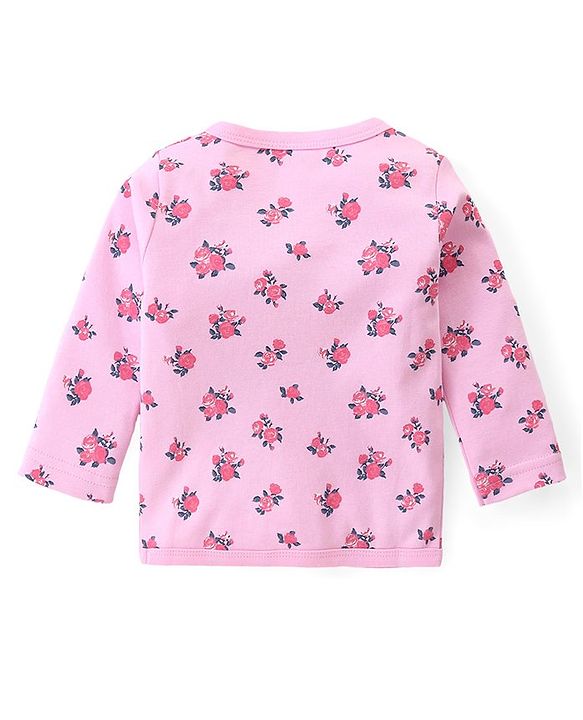 Babyhug 100% Cotton Front Open Set of Vets with Teddy Floral & Polka Dots Print Pack of 3 - Pink Maroon & Navy Blue