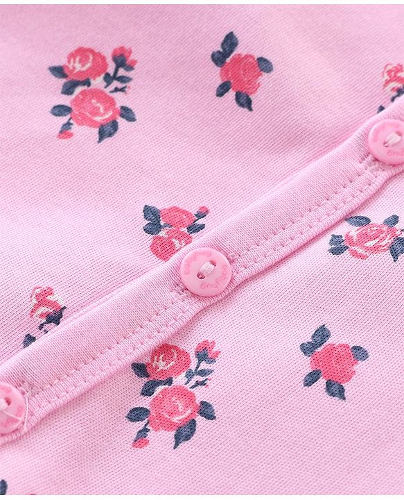 Babyhug 100% Cotton Front Open Set of Vets with Teddy Floral & Polka Dots Print Pack of 3 - Pink Maroon & Navy Blue